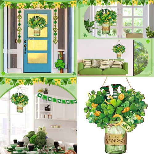 Multipurpose Patrick's Day Wreath Four Leaf Clovers Pendant-6 1