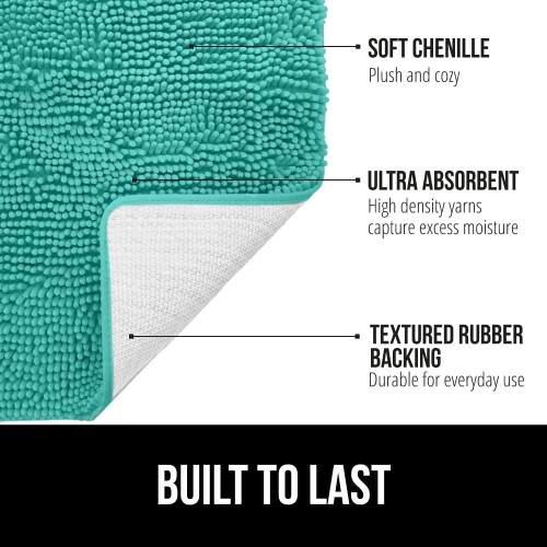 Chenille Bath Rug 24x17 in Turquoise with Rubber Backing 1