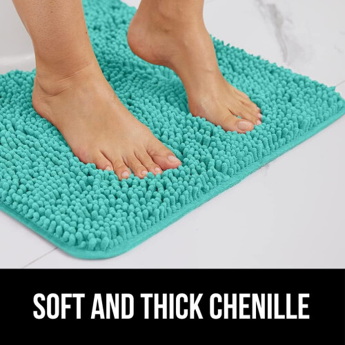 Chenille Bath Rug 24x17 in Turquoise with Rubber Backing 2