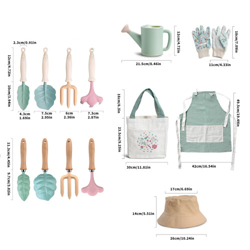 Complete Children Gardening Set Includes 9 Essential-White 2