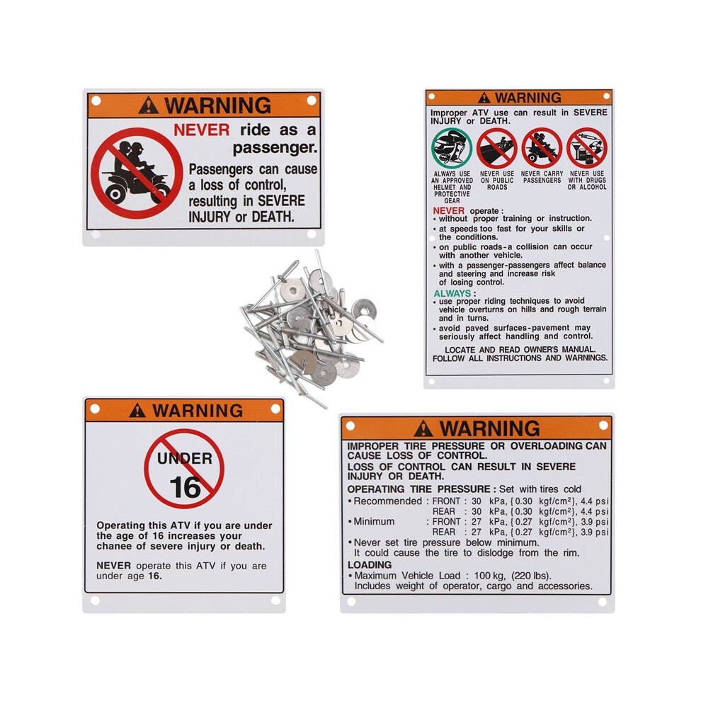 For Warning Decals Stickers Labels Aluminum Backed Raptor Blaster Banshee 4713754227673
