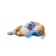 Rabbit Figurine Resin Lying Rabbit Holding Flower Figurines 11.8 Inches Collectible Outdoor Statues for Easter Home