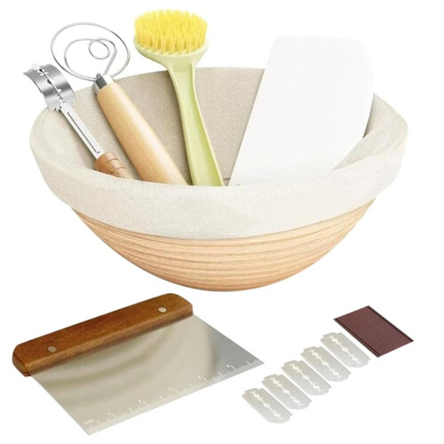 Circular Fermentation Basket Scraper, Flour Mixer, Bread Tool Set,Bread Baking Tools and Supplies,Rattan Proofing Basket