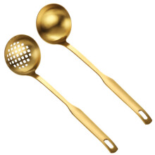 Gouden Soeplepel Vergietset, Roestvrijstalen Keukengerei Kookgerei Opscheplepel met Lange Steel, voor Kookgerei (2 Stuks)