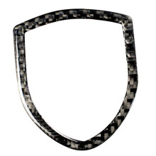 Car Exterior Front Logo Emblem Trim Cover Frame Black Carbon Fiber Fit for - Cayenne Macan 2014-2019