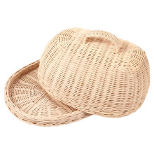Rattan Storage Tray with Cover,Hand-Woven Wicker Baskets,Bread Fruit Food Breakfast Display Box,for Food, Fruit,Cake,Etc