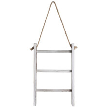 3-Tier Whitewashed Wood Wall-Hanging Hand Towel Storage Ladder with Rope