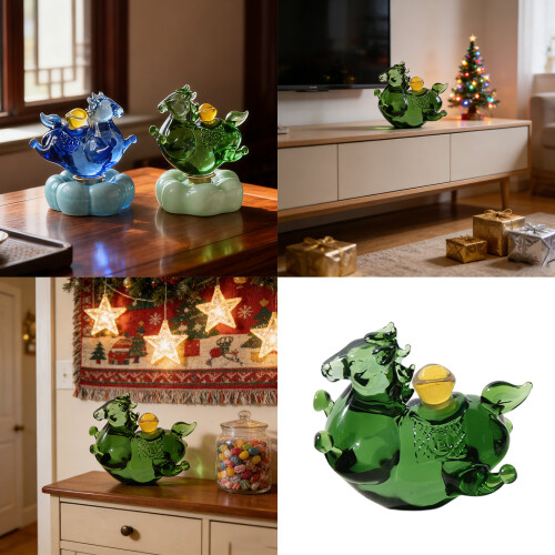 Figurines de chevaux en verre, Statues d'animaux,-Vert 2