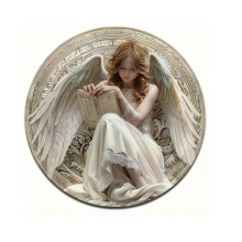 Plaque ronde en bois, thème de livre de lecture d'ange,-5
