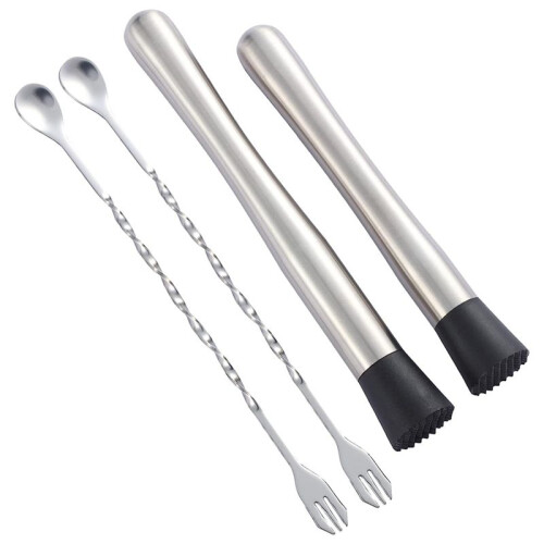 Muddler de Coquetel de AçO InoxidáVel 304 de 10 Polegadas e 8 Polegadas com 2 Colheres de Mistura, para Fazer Deliciosos Mojitos e Outras Bebidas de