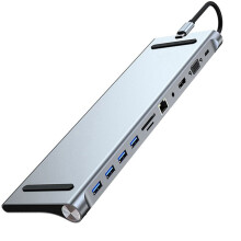 11 In 1 Type C Dock USB Hub 3.0 Splitter Multiport Adapter 4K -Compatible RJ45 /TF VGA PD Audio Laptop Stand