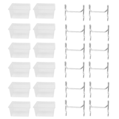 12 Pieces Pegboard Plastic Bins Kit - Pegboard Bins with Hooks - Pegboard Accessories Workbench Bins Fits to Peg Board