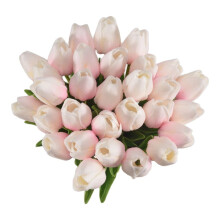 30Pcs Artificial Tulips Flowers Real Touch Tulips Fake Holland PU Tulip Bouquet Latex Flower White Tulip(Light )