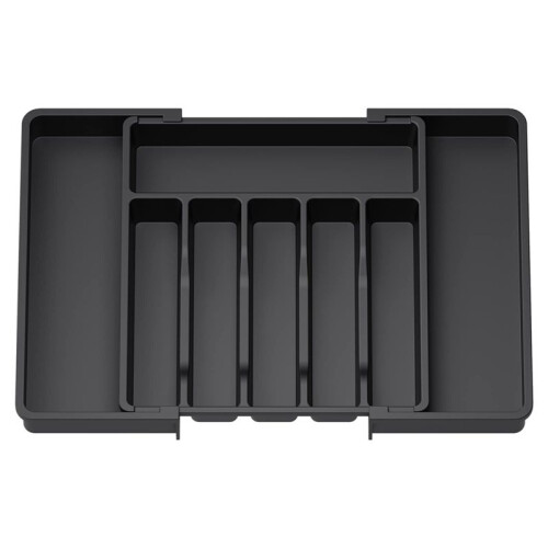 Cutlery Drawer Organiser, Expandable Utensil Tray for Kitchen, Adjustable Silverware and Flatware Holder Black