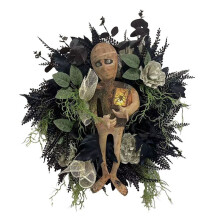 Halloweenmumiskrans Inomhus Utomhus SkräCkväGghäNgande YtterdöRr VäLkomstskylt Verandadekorationer 19,7X15,7Tum