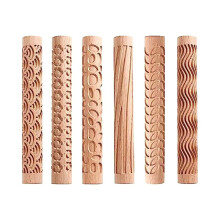 Set van 6 Wood Clay Modeling Pattern Rollers Kit, Clay Rolling Pin Textured Hand Roller Houten Handvat Aardewerk Tools Set