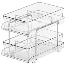 2-Laags Badkamerorganizer met Verdelers, Multifunctionele Uitschuifbare Doorzichtige Opbergcontainer voor Badkamer en Aanrecht