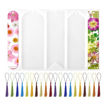Silicone Bookmark Resin Mold Set,5 Shape Bookmark Mold with 20Tassels for DIY Epoxy Resin Bookmark Making Supplies