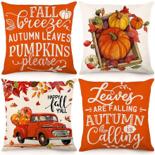 Fall Pillow Covers 18x18 Set of 4 Outdoor Throw Pillowcase Farmhouse Thanksgiving Decorations for Home Decor