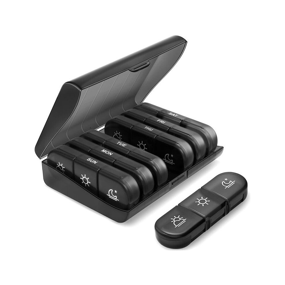 Portable Travel Pill Box Weekly Pill Organizer 3  a DayLight-Proof Pill Case Black Universal