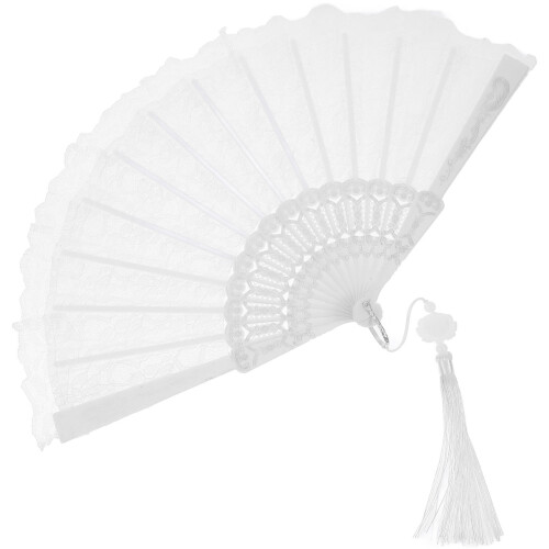 5Pcs Retro Style White Handheld Folding Fan with Delicate Lace 2