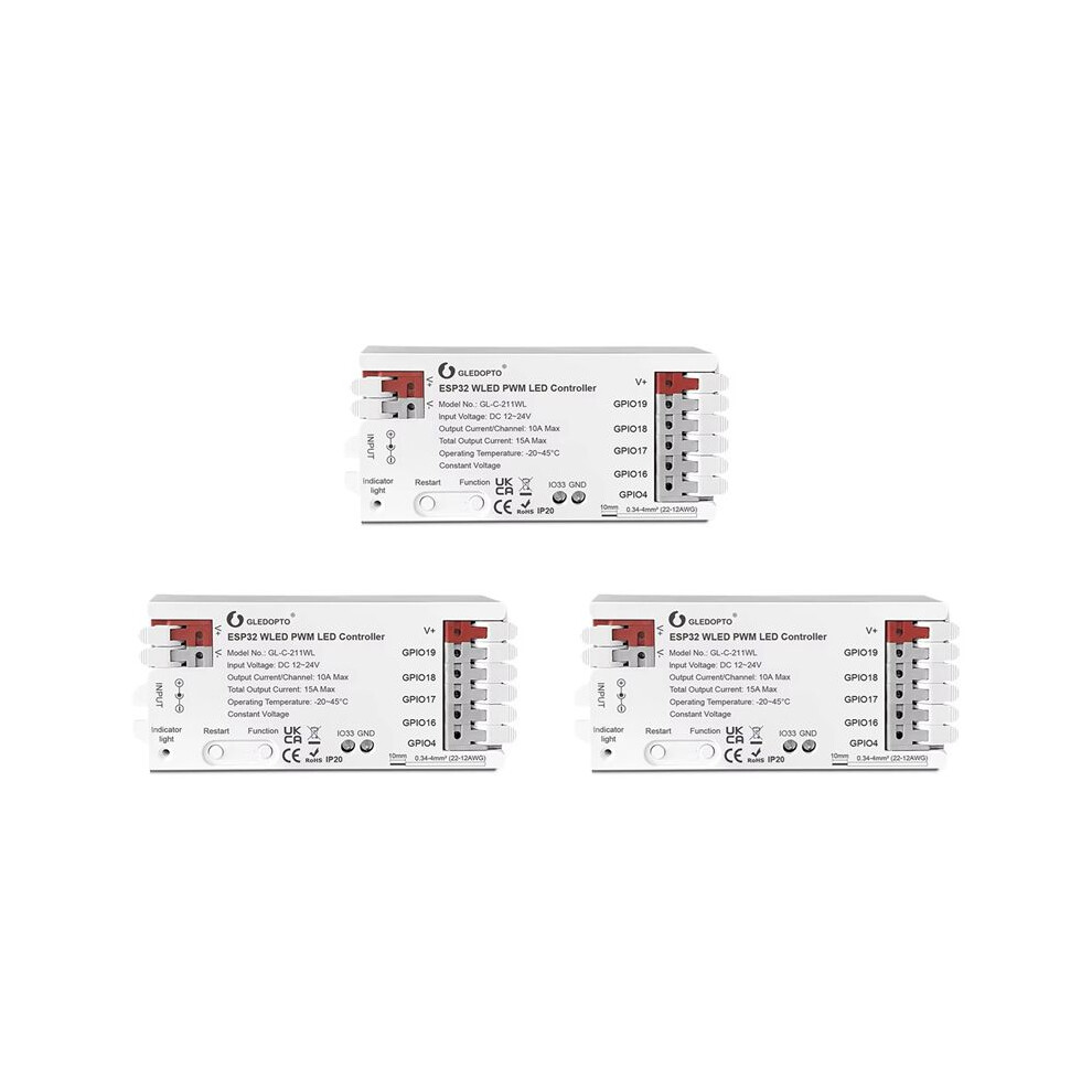 3X Gledopto Esp32 Pwm Wled Led Controller 5 Modes In 1 12-24V Wifi App Control For Rgbcct Rgbw Rgb Wwcw Cct 4713989163005