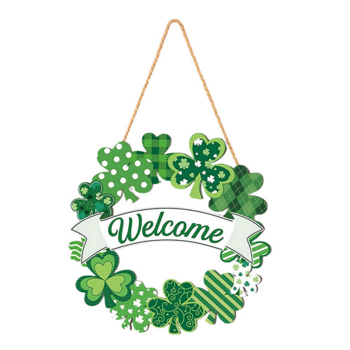 Couronne de porte en bois Shamrock, décoration de la