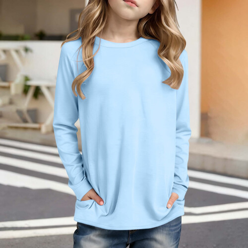 Mädchen-Langarmshirt, hellblau, einfarbig, Größe 4–14 Jahre 2