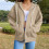 Hettegenser til dame, oversized, beige XL 2