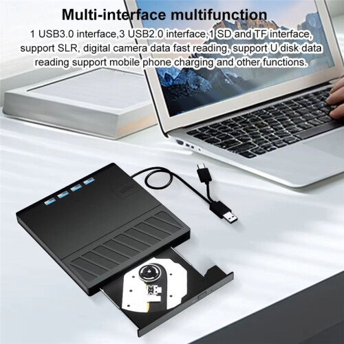 7-in-1 USB 3.0 Type C External CD DVD RW Optical Drive DVD Player Burner Reader for Windows XP/7/8/10/11 Laptop Desktop