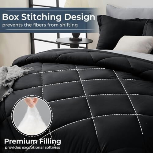 7-Piece Queen Comforter Set in Black & Light Grey 1