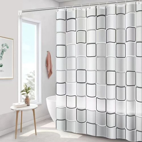 Geometric Shower Curtain White with Hooks 1