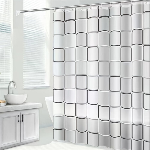 Geometric Shower Curtain White with Hooks 2