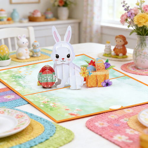 Artistic Rabbit Form 3D Seasonal Greeting Card With Bright 1