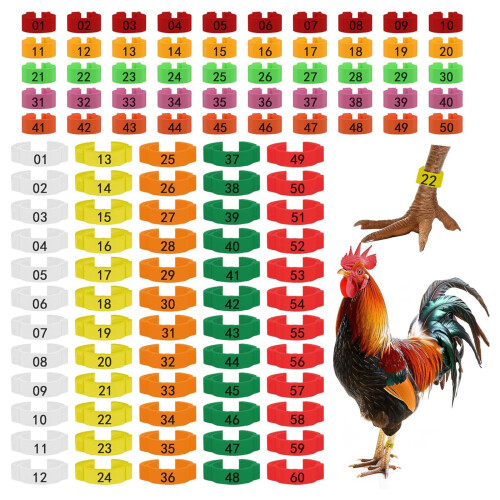 100 Count Visible Plastic Poultry Leg Markers Multicolored For