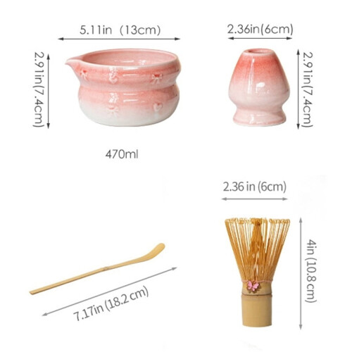 Conjunto japonês de matcha de 4 peças com tigela de cerâmica e bambu. 1