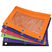 6 Pieces Ring Binder Pouch Pencil Bag with Holes 3-Ring Zipper Pouches with Clear Window (6 Colors)