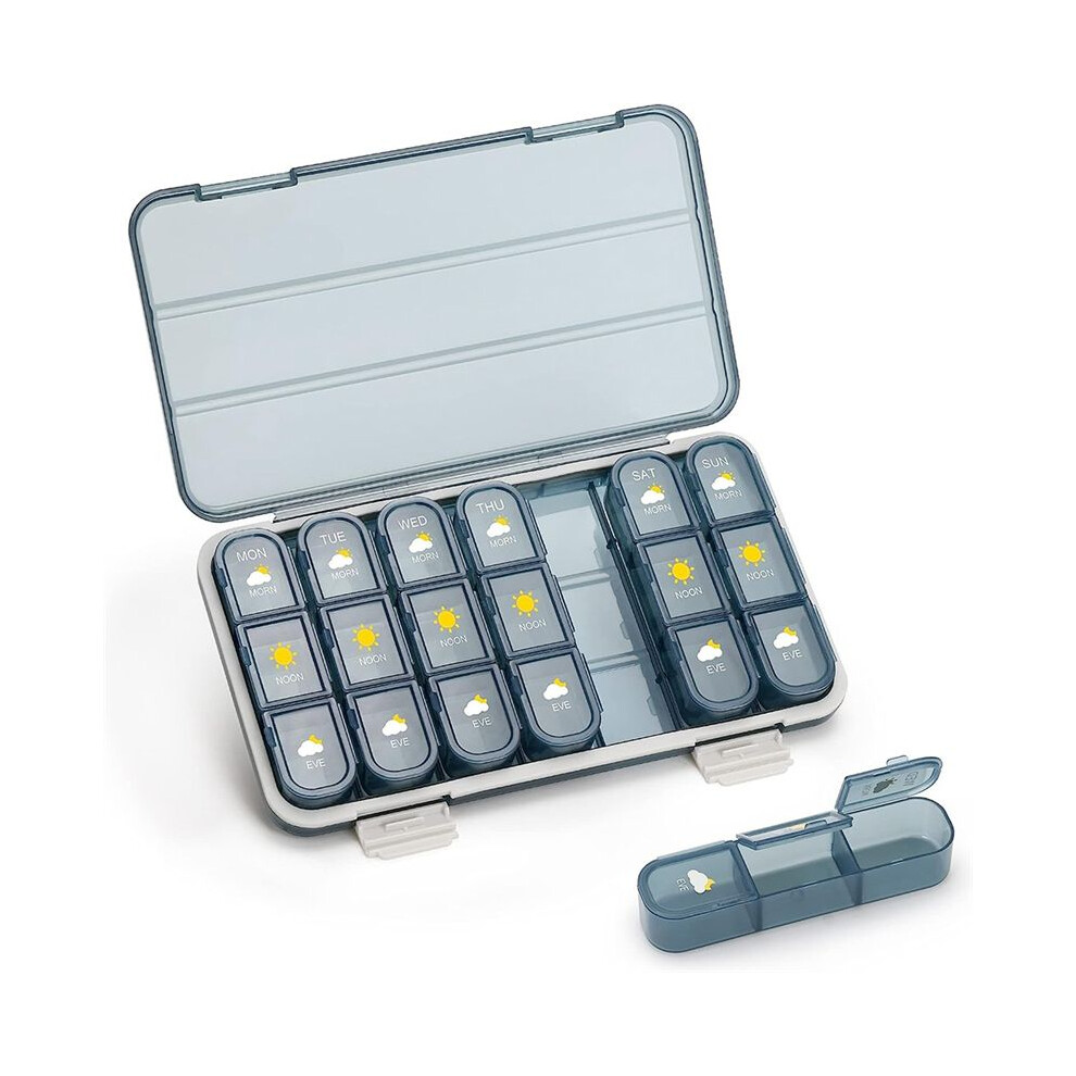 Pill Organizer 3 Times A Day, 7 Day Pill Box - Weekly Travel Pill Container, Medicine Dispenser Vitamins Case,