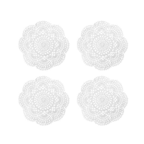 4PÇS Guardanapos de 8,6 Polegadas Crochê Redondo Guardanapo Feito à MãO Jogo Americano de AlgodãO Porta-Copos de Crochê (Branco)