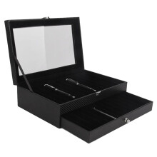 24 Slots Wooden Pen Display Storage Box Luxury 2 Layer PU Pen Case Fountain Pen-Collector Jewelry Organizer Carbon