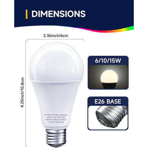 3-Way LED Bulbs 30/70/100W Eq 4000K E26 2 Pack 2
