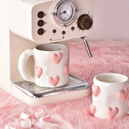 White Ceramic Mug with Pink Heart Design 2