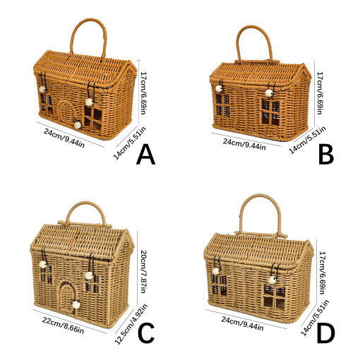Panier créatif à poignée en rotin,-Couleur claire avec doo 1