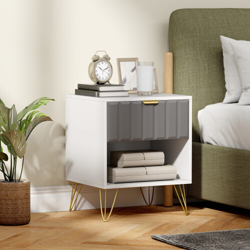Homcom HOMCOM Bedside Drawers Modern Bedside Cabinet with Drawer and Handle, White