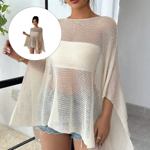 Modern Slanted See Through Cover Shawl Comfortable Airy-White L 2