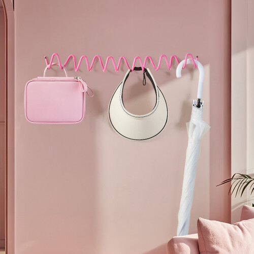 Functional 6 Hook Metal Wall Hook With Unique Wavy-Pink 2