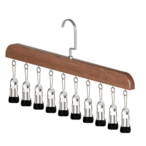 Multifunctionele houten kledinghanger met 10 verstelbare clips-A