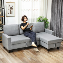 HOMCOM Fold-Out Convertible Sofa Bed with Removable Covers, Grey