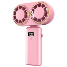 Draagbare Handventilator USB-Oplaadkoeler Dubbele Ventilator Digitaal Display Oplaadbare Batterij Roze
