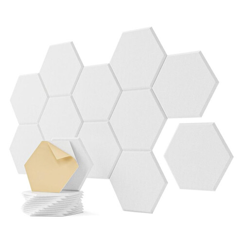Pacote com 12 Painéis Acústicos, Painéis Autoadesivos Hexagonais À Prova de Som, 12 X 10 X 0,4 Polegadas, para Quarto, Casa, Estúdio, Branco